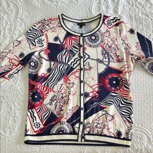 Talbots Nautical print cardigan M